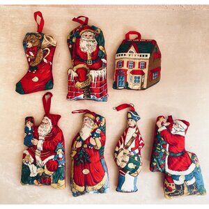 7 Vintage Made In Hong Kong Fabric Christmas Ornaments